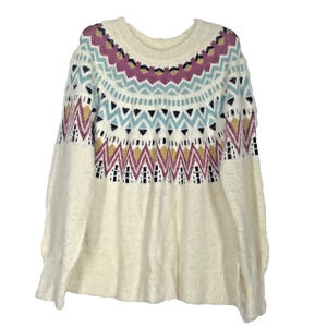 Fair Isle Sweater Womens XXLarge Winter White Soft Cozy Drop Shoulder Classic